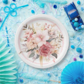 Rosa und goldene Blütenschmetterlingshochzeit Pappteller (Party)