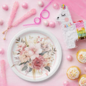 Rosa und goldene Blütenschmetterlingshochzeit Pappteller (Party)