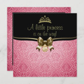 Rosa und goldene Bow/Damask Kinderdusche Einladung (Vorne/Hinten)