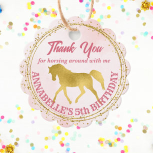 Rosa und goldene Cowgirl Pferde Geburtstagsgeschen Geschenkanhänger
