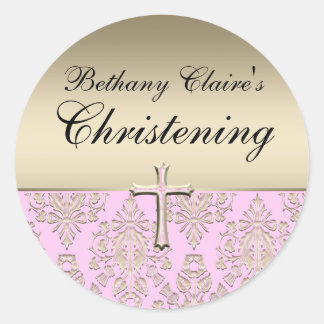 Rosa und goldene Damaske Christsticker Runder Aufkleber