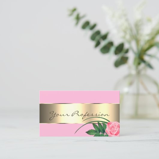 Rosa und goldene Dekoration Niedliche Rose Blume M Visitenkarte (Stehend Vorderseite)