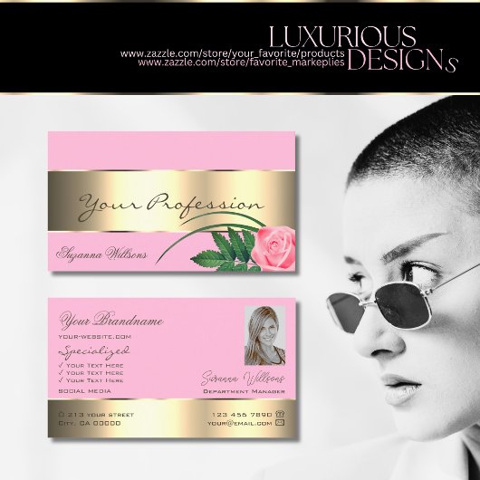 Rosa und goldene Dekoration Niedliche Rose Blume m Visitenkarte