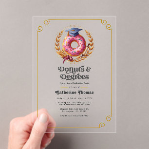 Rosa und goldene Donuts und akademische Grade Absc Acryleinladungen