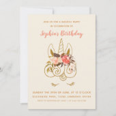 Rosa und goldene Einhornmädchen Geburtstag Einladung (Vorderseite)
