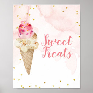 Rosa und goldene Eiscreme Süße Leckereien Poster