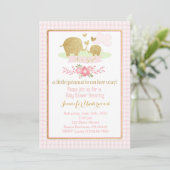 Rosa und goldene Elefantendusche Einladung (Stehend Vorderseite)