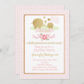 Rosa und goldene Elefantendusche Einladung (Vorne/Hinten)