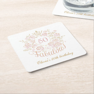 Rosa und goldene elegante Blumen zum 50. und fanta Rechteckiger Pappuntersetzer