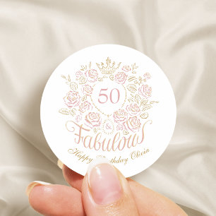 Rosa und goldene elegante Blumen zum 50. und fanta Runder Aufkleber