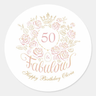 Rosa und goldene elegante Blumen zum 50. und fanta Runder Aufkleber