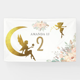 Rosa und goldene Fairy-Girl 2. Geburtstags-Party Banner