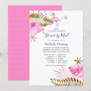 Rosa und goldene Flamingo-Braut- oder Baby-Dusche Einladung