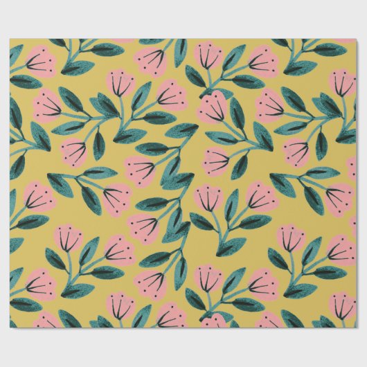 Rosa und goldene Flora Geschenkpapier (Flach)