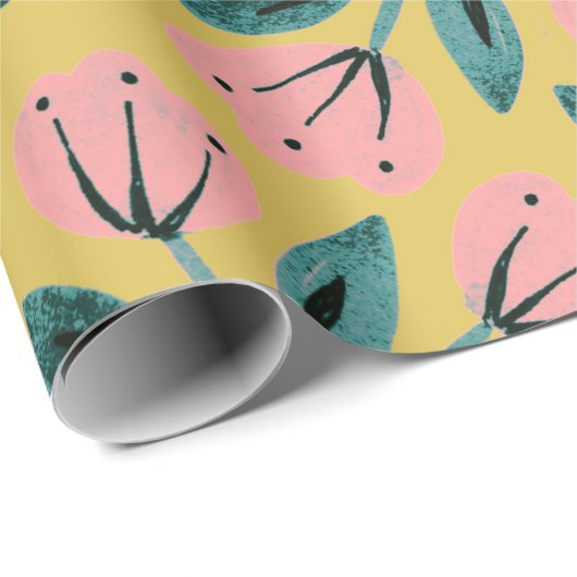 Rosa und goldene Flora Geschenkpapier (Rolleneckpunkt)