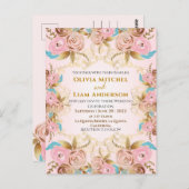 Rosa und goldene florale Rahmen Hochzeit Postkarte (Vorne/Hinten)