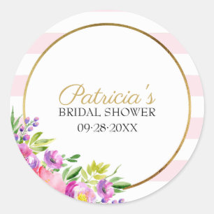 Rosa und goldene florale Wasserfarben-Brautparty Runder Aufkleber