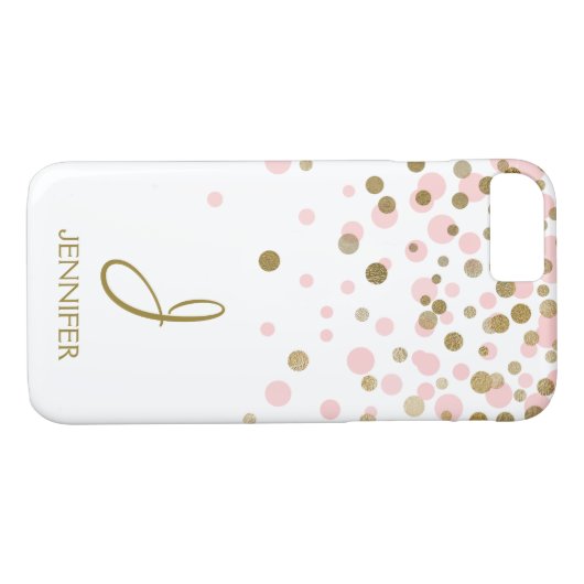Rosa und goldene Foil Confetti Monogram Case-Mate iPhone Hülle (Rückseite (Horizontal))