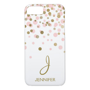 Rosa und goldene Foil Confetti Monogram Case-Mate iPhone Hülle