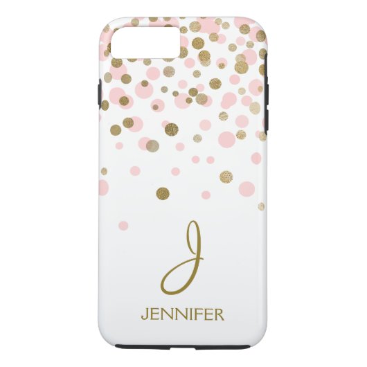 Rosa und goldene Foil Confetti Monogram Case-Mate iPhone Hülle (Rückseite)