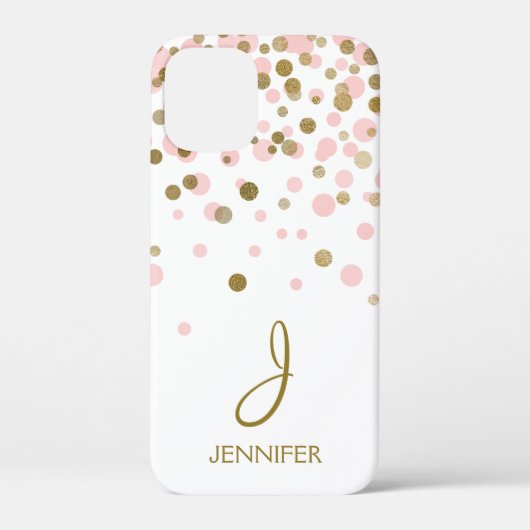 Rosa und goldene Foil Girly Confetti Monogram Case-Mate iPhone Hülle (Rückseite)