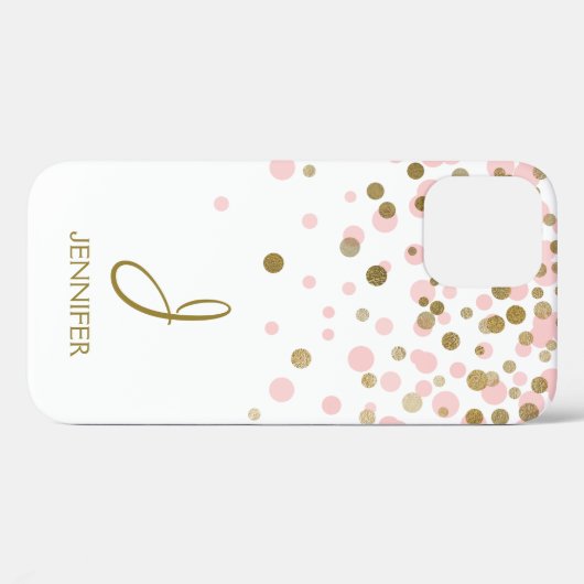 Rosa und goldene Foil Girly Confetti Monogram Case-Mate iPhone Hülle (Rückseite (Horizontal))
