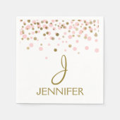 Rosa und goldene Foil Girly Confetti Monogram Serviette (Vorderseite)