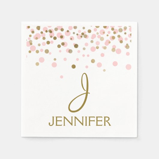 Rosa und goldene Foil Girly Confetti Monogram Serviette (Vorderseite)