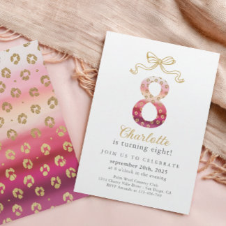 Rosa und goldene Geparden Leopard Print 8. Geburts Einladung