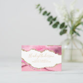 Rosa und goldene Glitzer Aquarellfarbe Gilde Agate Visitenkarte (Stehend Vorderseite)