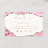 Rosa und goldene Glitzer Aquarellfarbe Gilde Agate Visitenkarte (Rückseite)