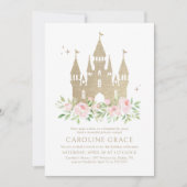 Rosa und goldene Glitzer Burg Einladung (Vorderseite)