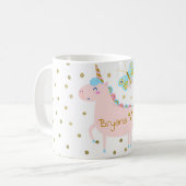 Rosa und goldene Glitzer Einhorn Confetti Dots Kaffeetasse (Vorderseite Links)