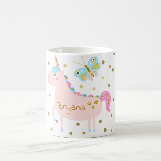 Rosa und goldene Glitzer Einhorn Confetti Dots Kaffeetasse (Mittel)
