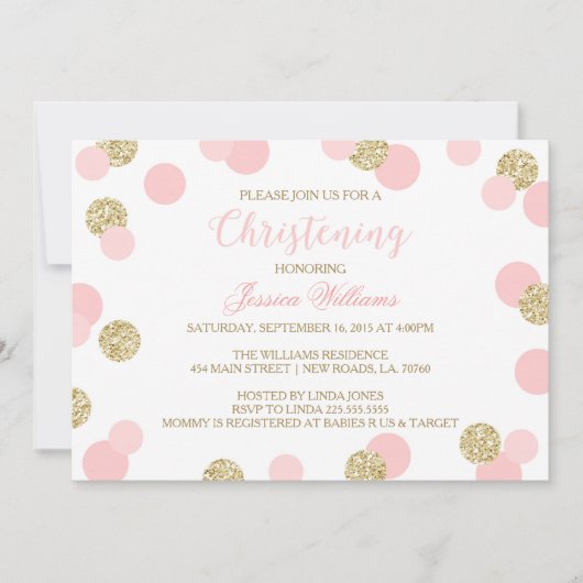 Rosa und goldene Glitzer - Einladungen (Vorderseite)