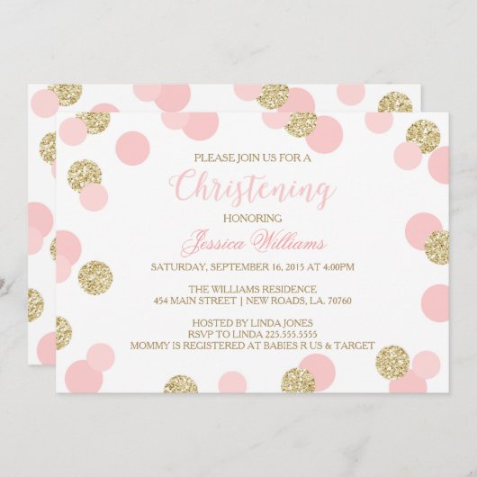 Rosa und goldene Glitzer - Einladungen (Vorne/Hinten)