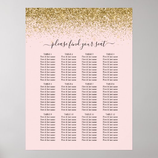 Rosa und goldene Glitzer Hochzeitskarte Poster (Vorne)