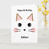 Rosa und goldene Glitzer Katze Geburtstag Karte (Gelbe Blume)