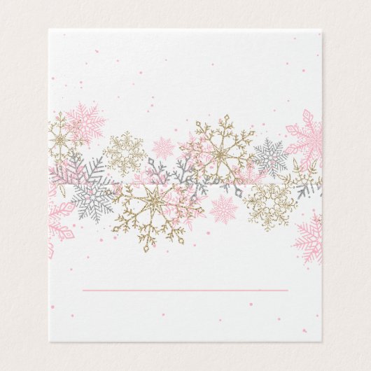 Rosa und goldene Glitzer Schneeflocken Platzkarten (Außenseite Aufgefaltet)