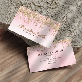 Rosa und goldene Glitzer Tropfen Skriptfotografie Visitenkarte