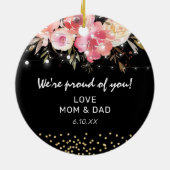 Rosa und goldene Graduierungsobergrenze Keramik Ornament (Hinten)