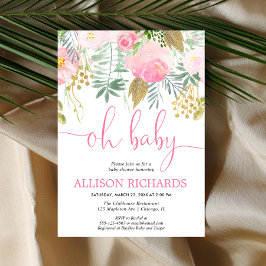 Rosa und goldene Grünpflanzen Blütenmädchendusche Einladung