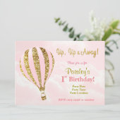 Rosa und goldene Heißluftballon Einladungen zum Ge (Stehend Vorderseite)