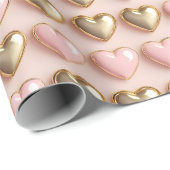 Rosa und goldene Herzen Geschenkpapier (Rolleneckpunkt)