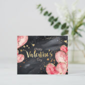 Rosa und goldene Herzen im dunkelgelben Valentinst Postkarte (Stehend Vorderseite)