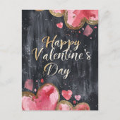 Rosa und goldene Herzen im dunkelgelben Valentinst Postkarte (Vorderseite)