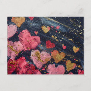Rosa und goldene Herzen im dunkelgelben Valentinst Postkarte