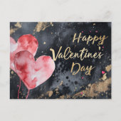 Rosa und goldene Herzen im dunkelgelben Valentinst Postkarte (Vorderseite)