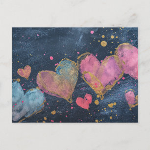 Rosa und goldene Herzen im dunkelgelben Valentinst Postkarte