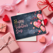 Rosa und goldene Herzen im dunkelgelben Valentinst Postkarte